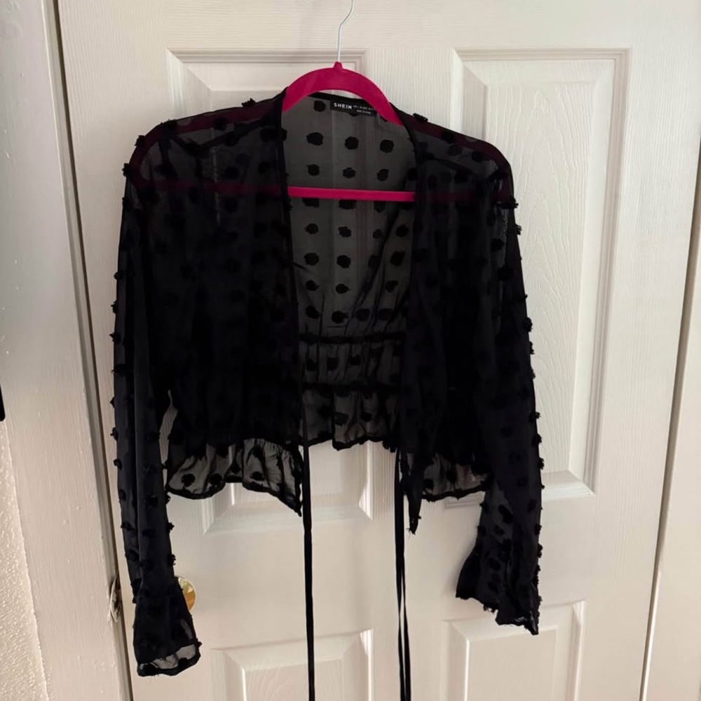 Black Sheer Polka Dot Blouse